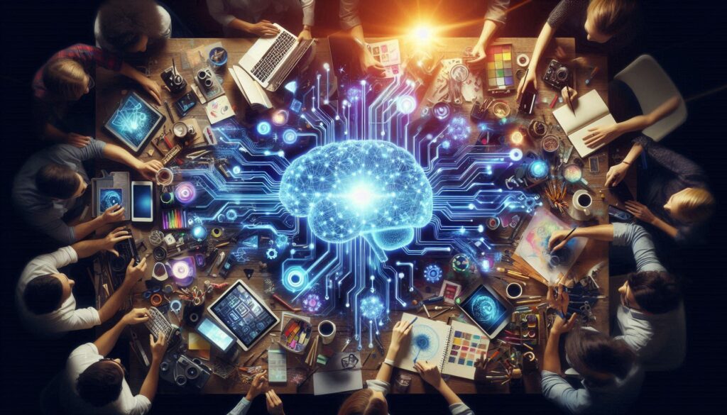 cérebro artificial envolvido em ambiente digital. inteligência artificial amplificada para Ecossistemas Digitais.